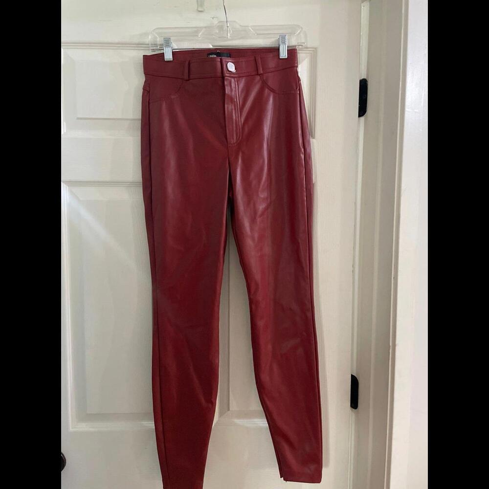 ZARA red leather skinny pants